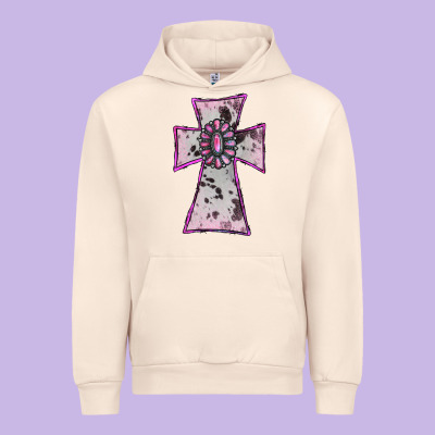 Urban Hoodie Cowhide Pink Gemstone Cross