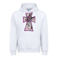 White Cowhide Pink Gemstone Cross Urban Hoodie - RanaPortraitStore