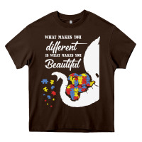 Chocolate Brown Autism Different Makes You Beautiful Heavy Core Tee - CowhideDigitalArt