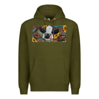 Army Green Baby cow with sunflower and leopard Premium Hoodie - RanaPortraitStore