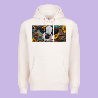 Premium Hoodie Baby cow with sunflower and leopard