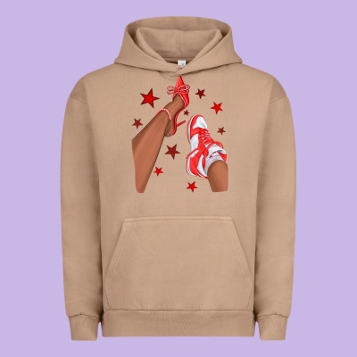 Bright Red Afro Girl Sneakers And Heels Urban Hoodie Designed By Texasbilliewilder