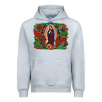 Heather Grey Mexican Flag Lady Of Guadalupe Distressed Backgrou Urban Hoodie - RanaPortraitStore