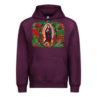 Mauve Wine Mexican Flag Lady Of Guadalupe Distressed Backgrou Urban Hoodie - RanaPortraitStore