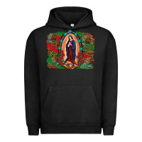 Pigment Black Mexican Flag Lady Of Guadalupe Distressed Backgrou Urban Hoodie - RanaPortraitStore
