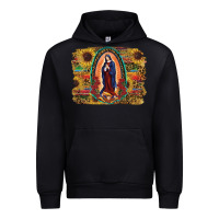 Black Sunflower Lady Of Guadalupe Distressed Background Urban Hoodie - RanaPortraitStore