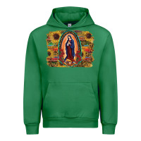 Emerald Sunflower Lady Of Guadalupe Distressed Background Urban Hoodie - RanaPortraitStore