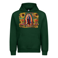 Forest Green Sunflower Lady Of Guadalupe Distressed Background Urban Hoodie - RanaPortraitStore