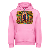Fuchsia Pink Sunflower Lady Of Guadalupe Distressed Background Urban Hoodie - RanaPortraitStore
