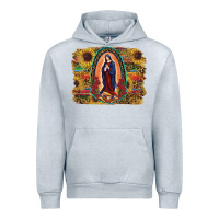 Heather Grey Sunflower Lady Of Guadalupe Distressed Background Urban Hoodie - RanaPortraitStore