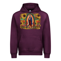 Mauve Wine Sunflower Lady Of Guadalupe Distressed Background Urban Hoodie - RanaPortraitStore