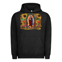 Pigment Black Sunflower Lady Of Guadalupe Distressed Background Urban Hoodie - RanaPortraitStore