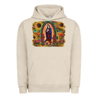 Pigment French Oak Sunflower Lady Of Guadalupe Distressed Background Urban Hoodie - RanaPortraitStore