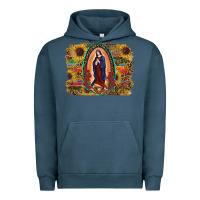 Pigment Midnight Navy Sunflower Lady Of Guadalupe Distressed Background Urban Hoodie - RanaPortraitStore