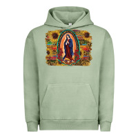 Pigment Oil Green Sunflower Lady Of Guadalupe Distressed Background Urban Hoodie - RanaPortraitStore