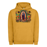Pigment Peanut Butter Sunflower Lady Of Guadalupe Distressed Background Urban Hoodie - RanaPortraitStore