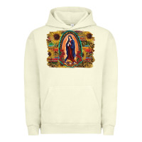 Pigment Pistachio Sunflower Lady Of Guadalupe Distressed Background Urban Hoodie - RanaPortraitStore