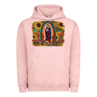 Pigment Salmon Sunflower Lady Of Guadalupe Distressed Background Urban Hoodie - RanaPortraitStore