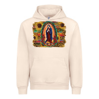 Sandshell Sunflower Lady Of Guadalupe Distressed Background Urban Hoodie - RanaPortraitStore