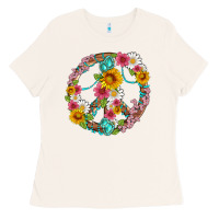 Bone floral peace sign with gemstone Ladies Tee - Artiststas