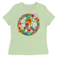 Matcha floral peace sign with gemstone Ladies Tee - Artiststas