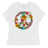 Floral Peace Sign With Gemstone Ladies Tee | Teevron