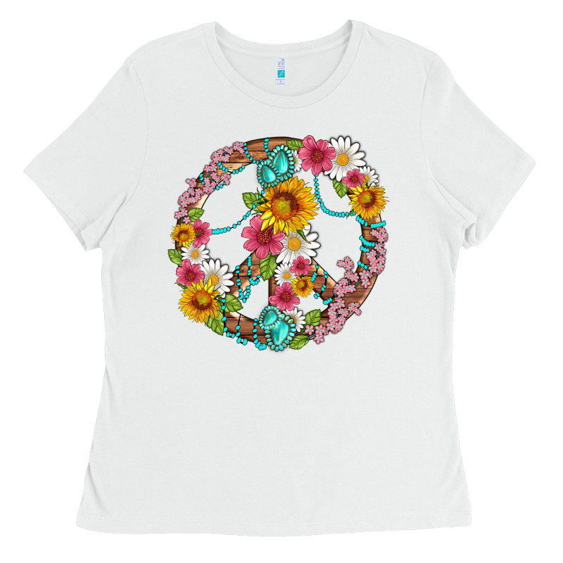 Floral Peace Sign With Gemstone Ladies Tee by Artiststas | Teevron