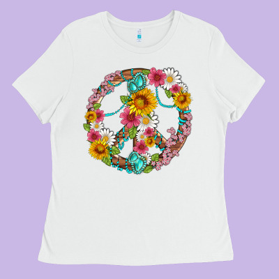 Floral Peace Sign With Gemstone Ladies Tee Designed By Artiststas