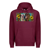 Burgundy Heifers With Sunflowers And Leopard Premium Hoodie - RanaPortraitStore