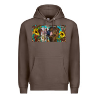 Coffee Heifers With Sunflowers And Leopard Premium Hoodie - RanaPortraitStore