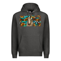 Charcoal Heather Horse With Sunflowers Aztec And Cowhide Premium Hoodie - RanaPortraitStore