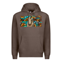 Coffee Horse With Sunflowers Aztec And Cowhide Premium Hoodie - RanaPortraitStore