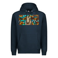 Navy Horse With Sunflowers Aztec And Cowhide Premium Hoodie - RanaPortraitStore