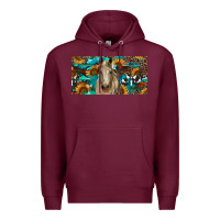 Burgundy Horse With Sunflowers Aztec And Cowhide Premium Hoodie - RanaPortraitStore