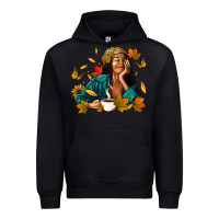 Black Fall afro woman with coffee Urban Hoodie - RanaPortraitStore