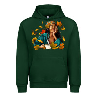 Forest Green Fall afro woman with coffee Urban Hoodie - RanaPortraitStore