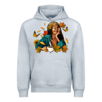 Heather Grey Fall afro woman with coffee Urban Hoodie - RanaPortraitStore