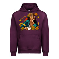 Mauve Wine Fall afro woman with coffee Urban Hoodie - RanaPortraitStore