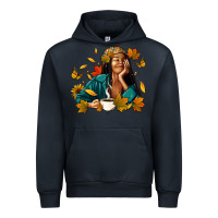 Navy Fall afro woman with coffee Urban Hoodie - RanaPortraitStore