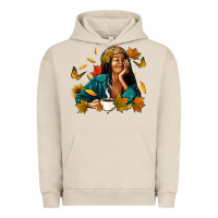 Pigment French Oak Fall afro woman with coffee Urban Hoodie - RanaPortraitStore
