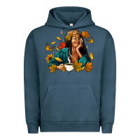 Pigment Midnight Navy Fall afro woman with coffee Urban Hoodie - RanaPortraitStore