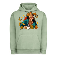 Pigment Oil Green Fall afro woman with coffee Urban Hoodie - RanaPortraitStore