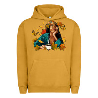 Pigment Peanut Butter Fall afro woman with coffee Urban Hoodie - RanaPortraitStore