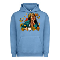 Pigment Pebble Blue Fall afro woman with coffee Urban Hoodie - RanaPortraitStore