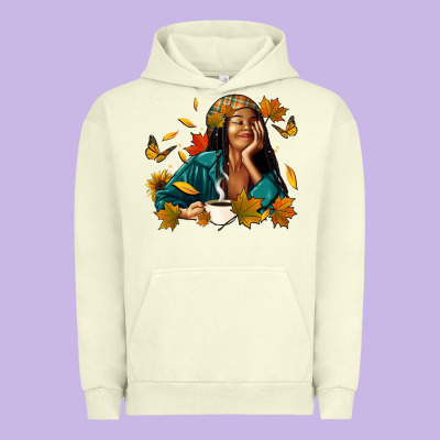 Urban Hoodie Fall afro woman with coffee