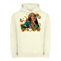 Pigment Pistachio Fall afro woman with coffee Urban Hoodie - RanaPortraitStore
