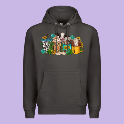 Premium Hoodie western cow coffee cup