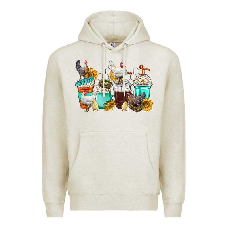 Chicken Coffee Cups Premium Hoodie by texasbilliewilder | Teevron