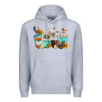 Heather Grey chicken coffee cups Premium Hoodie - texasbilliewilder