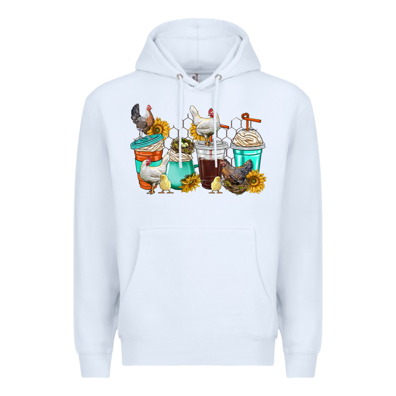 Chicken Coffee Cups Premium Hoodie by texasbilliewilder | Teevron
